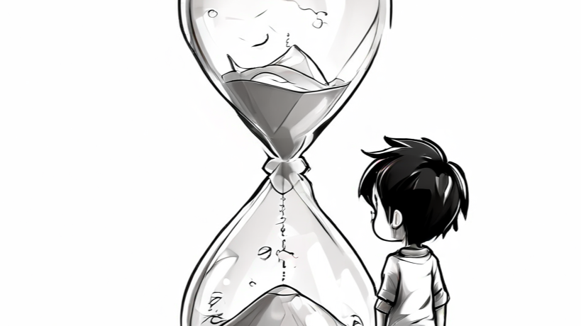 Boy looking at hourglass