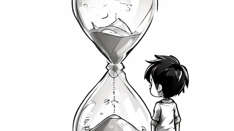 Boy looking at hourglass