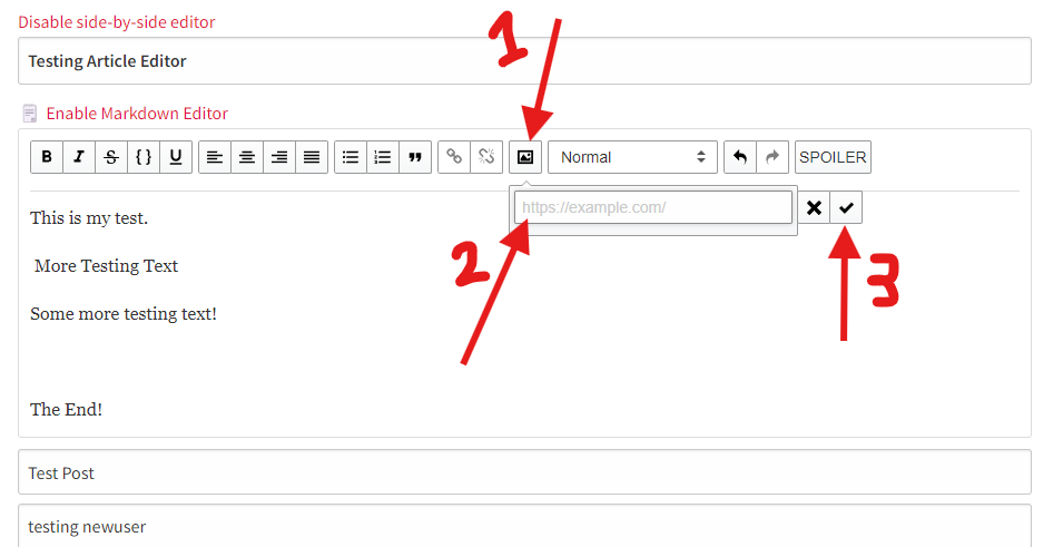 Click on 1 to open the popup, Past the URL in #2, then click #3 to add it to the article