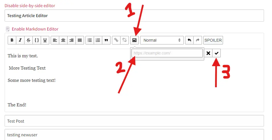 Click on 1 to open the popup, Past the URL in #2, then click #3 to add it to the article