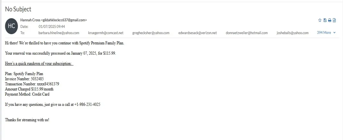 Image of scam email