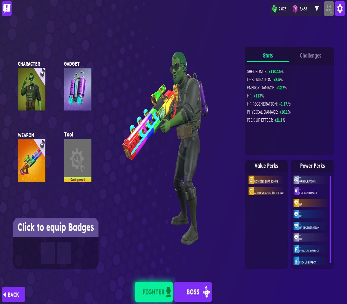 Boss Fighters equipment screen