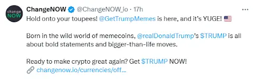ChangeNOW $TRUMP Outset PR 2
