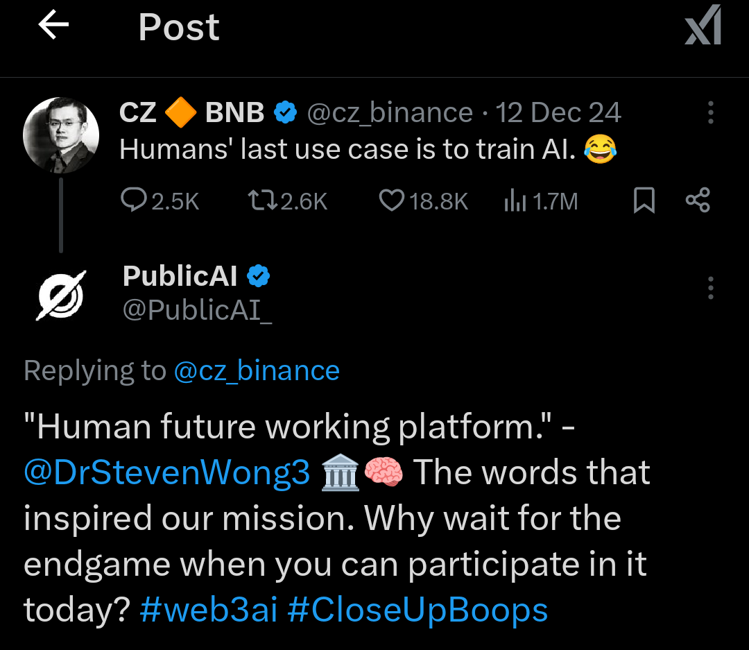 PublicAI replying to CZ tweet