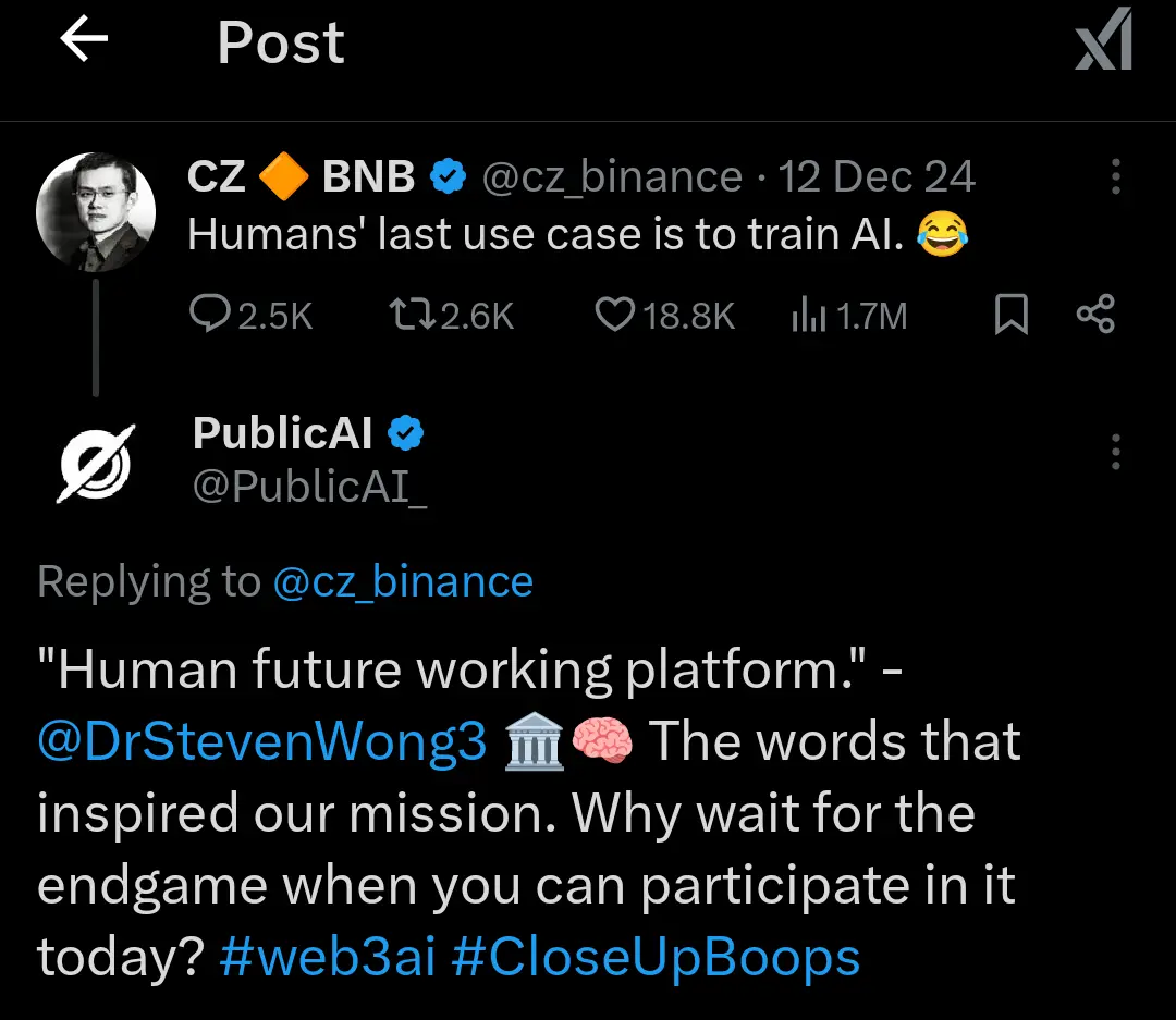PublicAI replying to CZ tweet