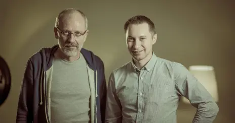 Александр Гордон и Михаил Смирнов (CMCproduction).На съемках фильма о Юрии Чернове в Москве. Режиссер Александра Еремина (Федотова)