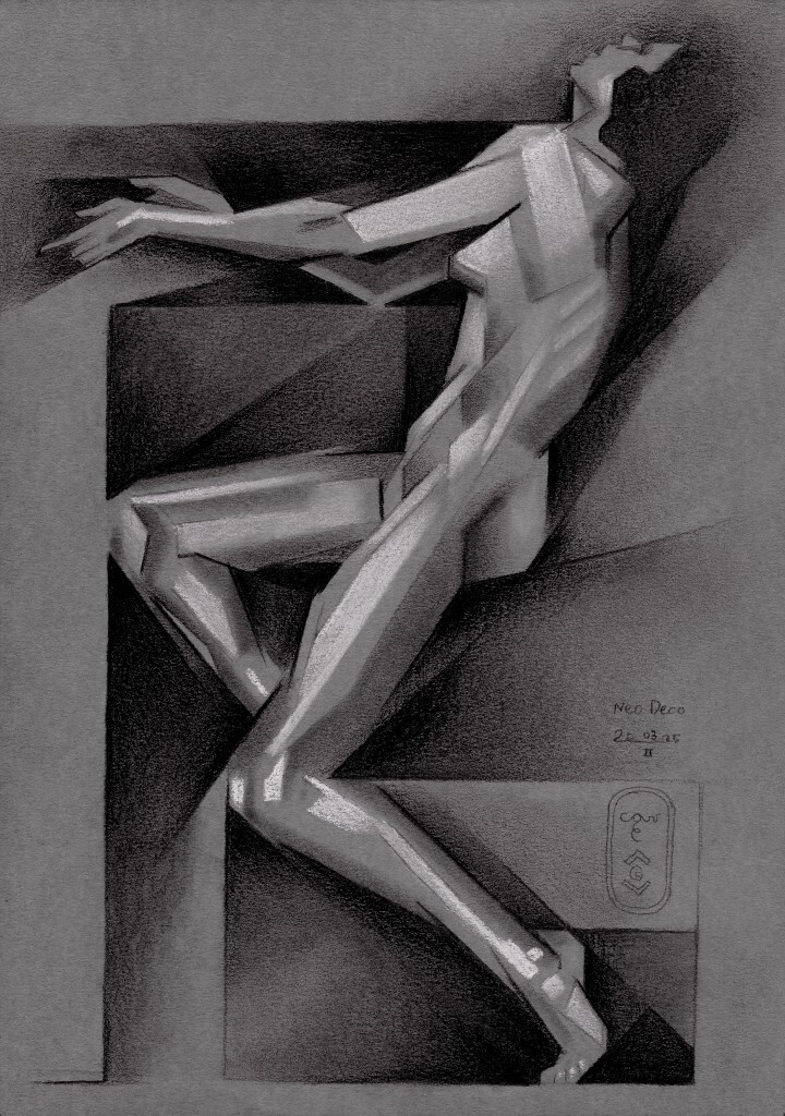 cubist nude graphite pencil drawing