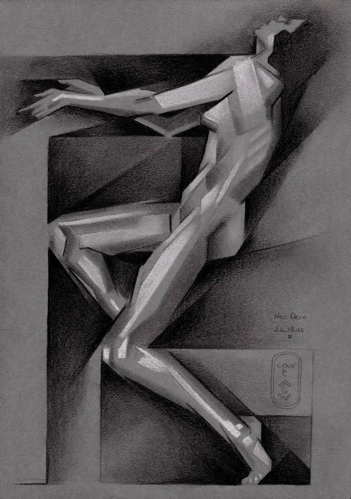 cubist nude graphite pencil drawing