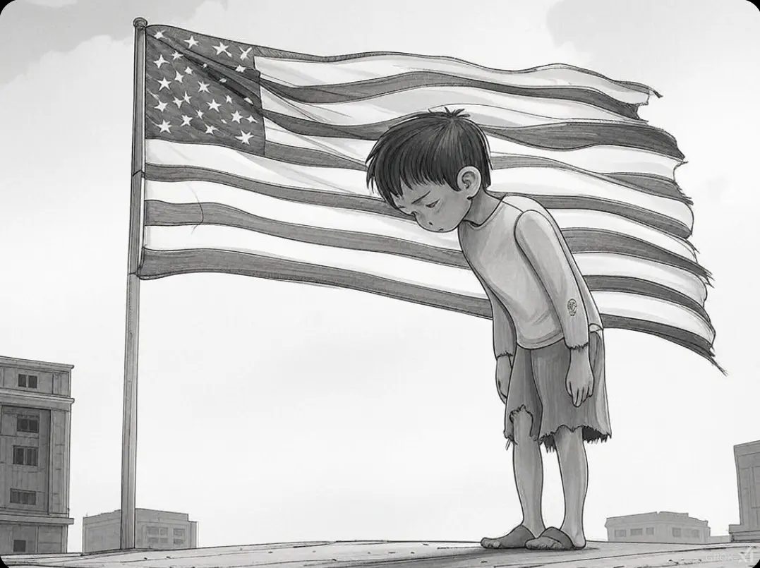 Boy bowing to a dystopian regime