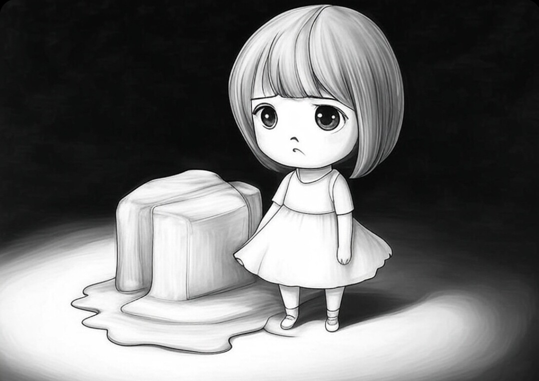 Girl watching ice melt