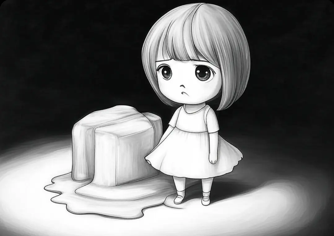 Girl watching ice melt