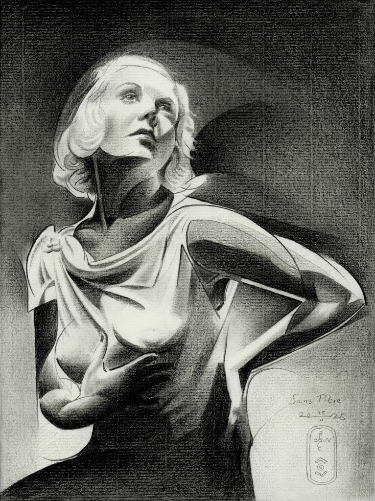 cubist art deco celebrity moviestar graphite pencil drawing