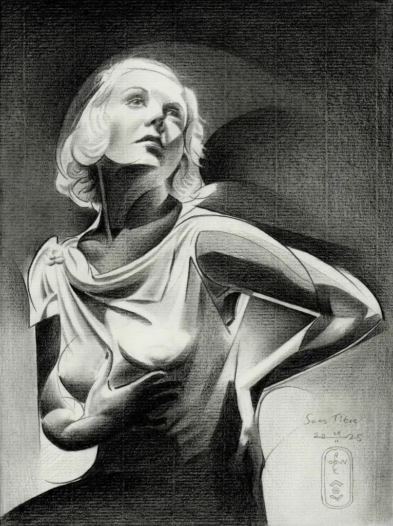 cubist art deco celebrity moviestar graphite pencil drawing
