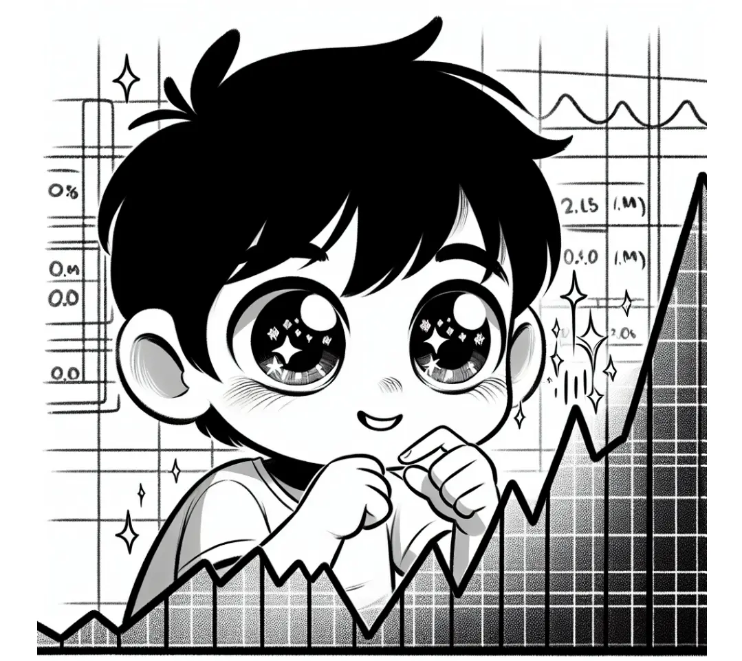 Boy enthusiastically looking at crypto charts