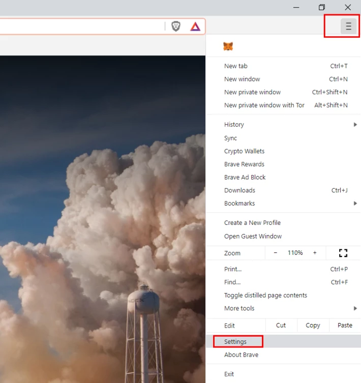 brave browser top menu