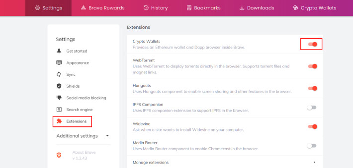 enabled brave crypto wallet