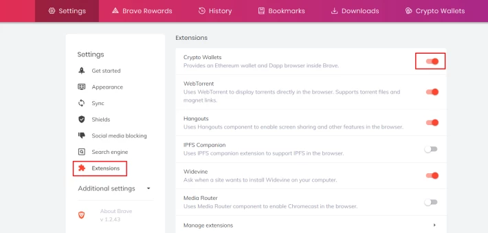 enabled brave crypto wallet