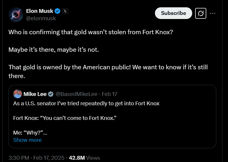 elon gold treasury