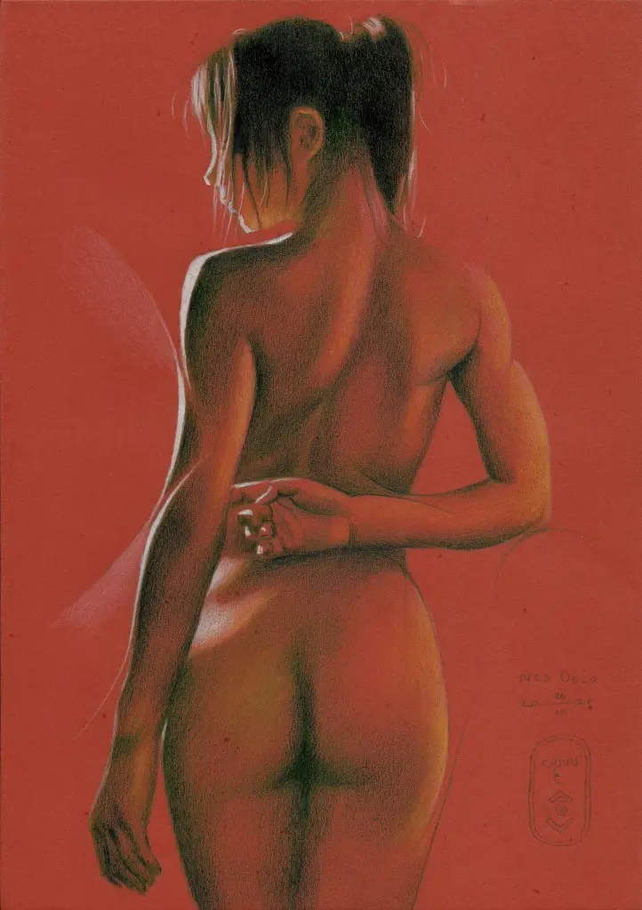 cubist nude colored pencil drawing