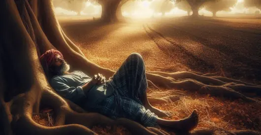 Hombre descansando bajo un árbol