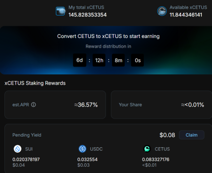 Screenshot from Cetus showing my rewards