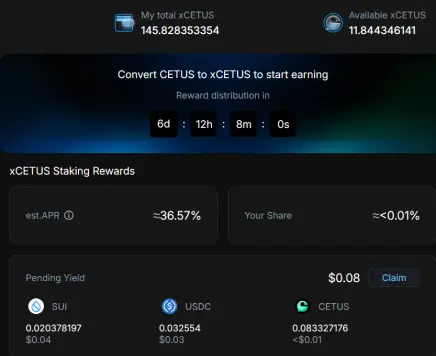 Screenshot from Cetus showing my rewards
