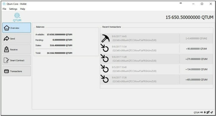 An example of Qtum wallet staking activities.