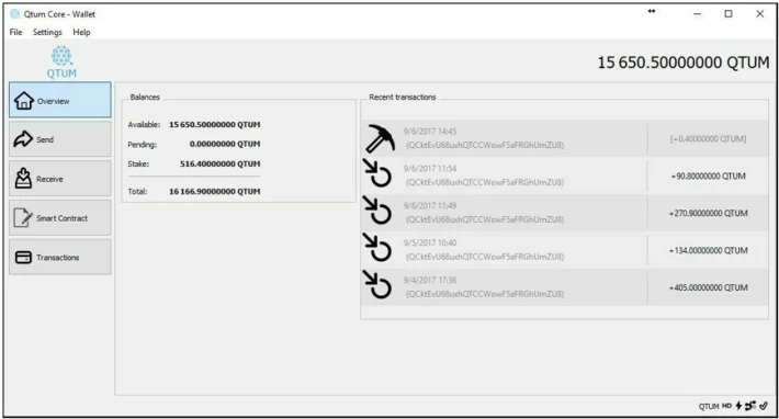 An example of Qtum wallet staking activities.
