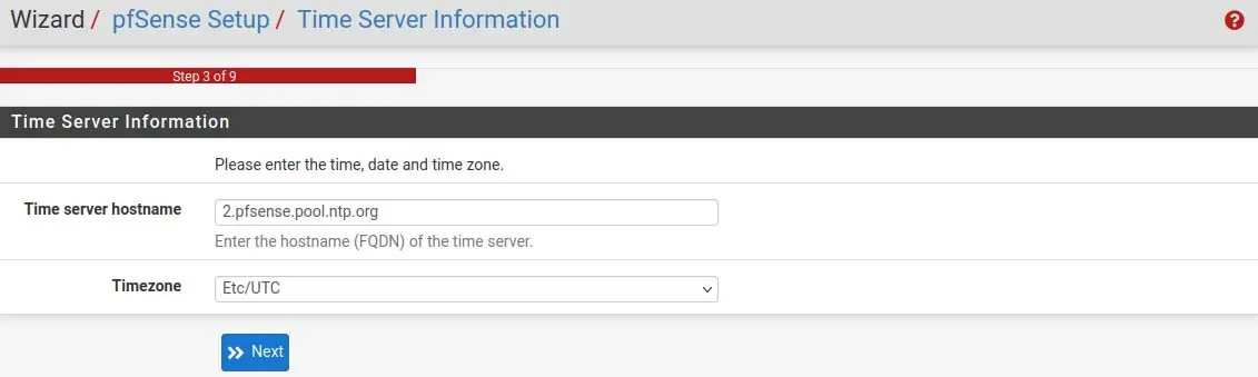 step 3 time server configuration pfsense setup wizard