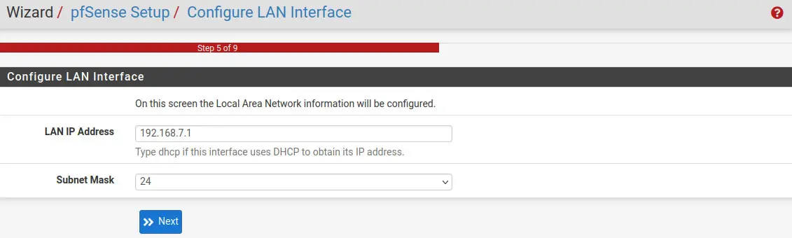 step 5 configure LAN pfsense setup wizard