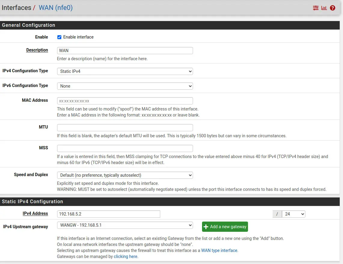 enable interface wan
