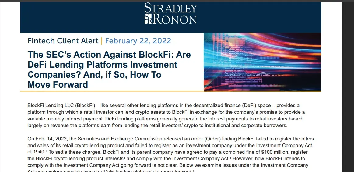 Infographic showing BlockFi’s timeline of collapse, SEC fines, and bankruptcy, used as an educational warning in DeFi content.