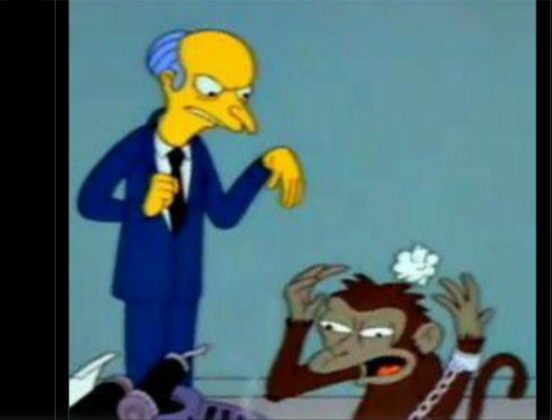 Illustration showing Mr Burns angry cause monkey written nonsenses