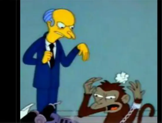 Illustration showing Mr Burns angry cause monkey written nonsenses