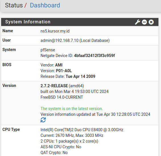 sistem information pfsense