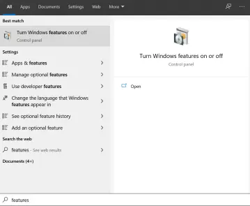 Locate the Features control panel