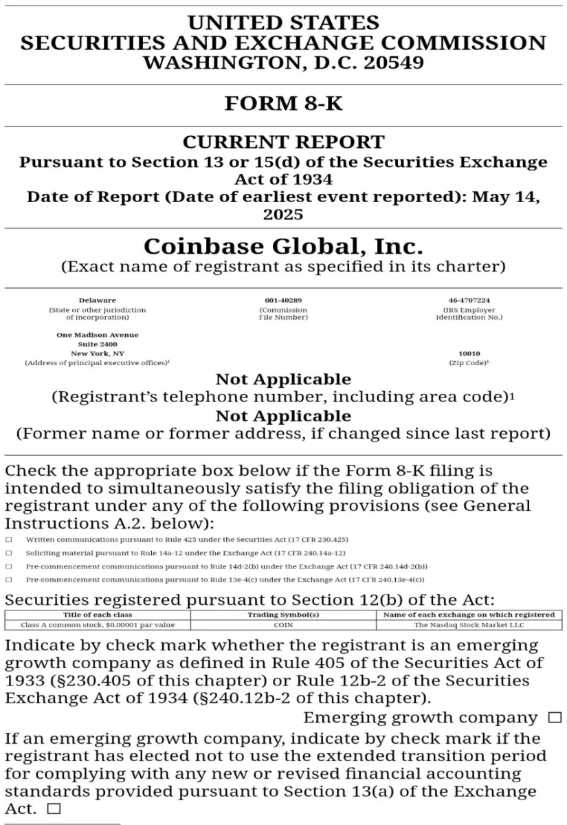 SEC Form 8-K filed by Coinbase disclosing customer data breach on May 14, 2025