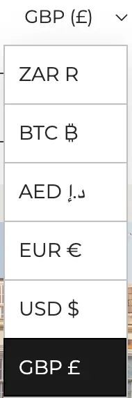Moveli drop down currency choice