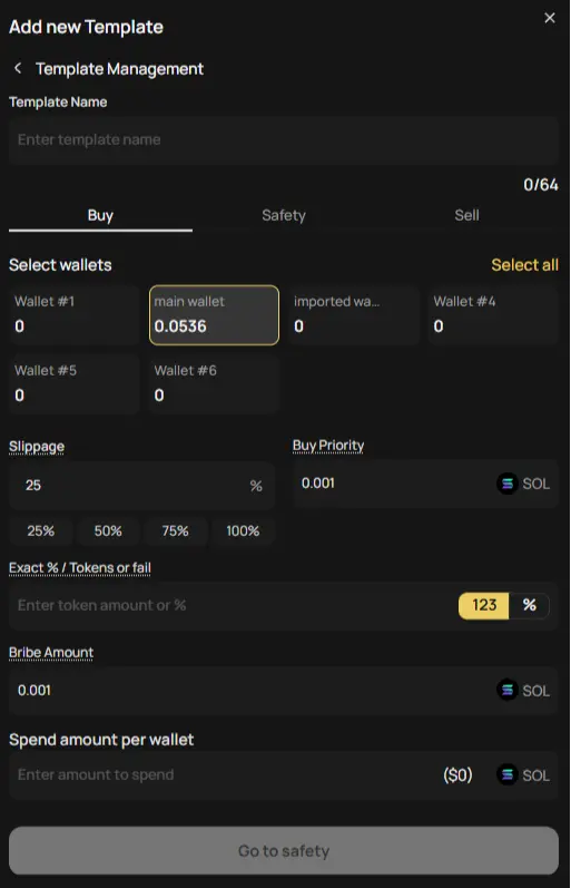 Blazing Template Creation Menu