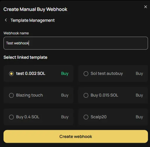 Blazing WebHook Creation Menu