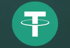 A digital graphic of the Tether (USDT) logo displayed on a dark green background, featuring a bold white
