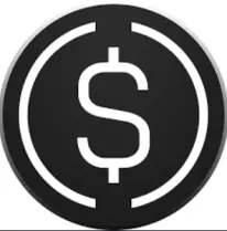 A digital vector graphic displays the Ethena USDe logo on a dark background. The design features a bold white dollar sign enclosed in a circle, with the text