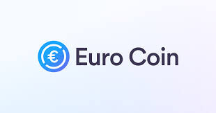 Euro Coin (EUROC) logo featuring a stylized white euro (€) symbol inside a blue circular background. The design reflects stability and trust, representing a euro-backed stablecoin issued by Circle for use in digital payments and DeFi.