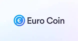 Euro Coin (EUROC) logo featuring a stylized white euro (€) symbol inside a blue circular background. The design reflects stability and trust, representing a euro-backed stablecoin issued by Circle for use in digital payments and DeFi.