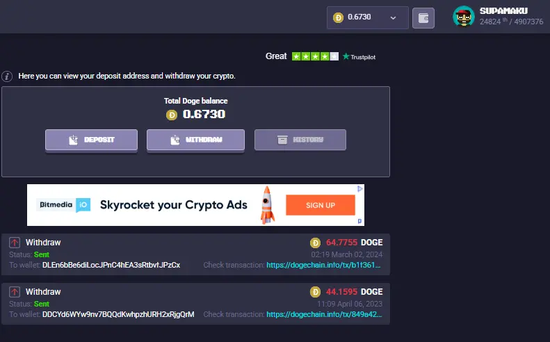 Proof of payout for DOGE