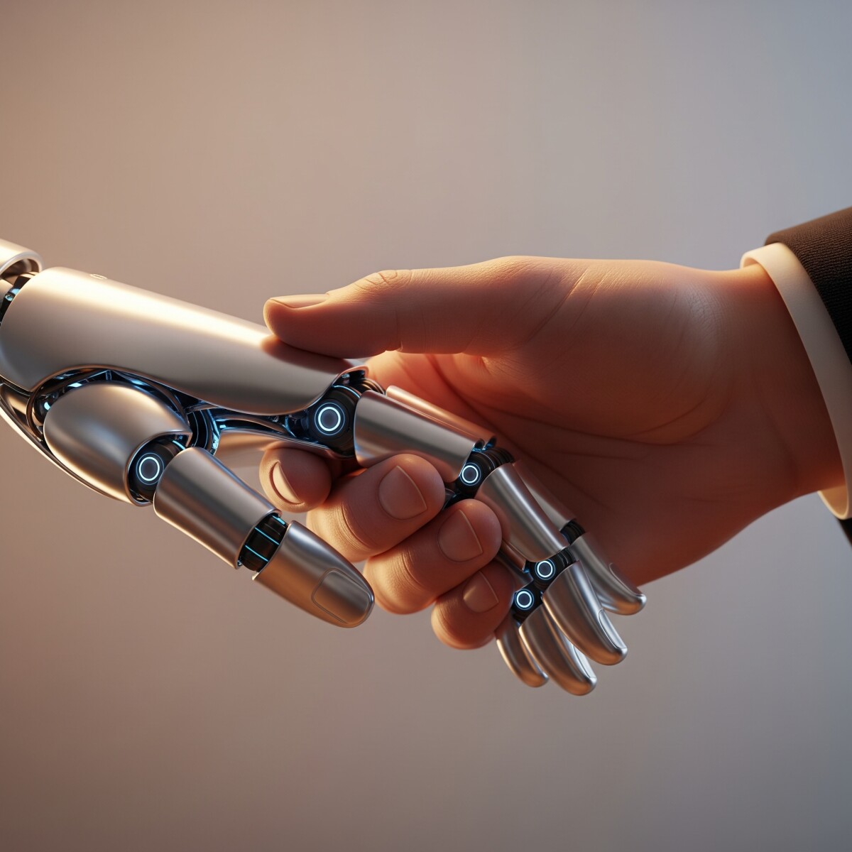 Robot Shakes Human Hand