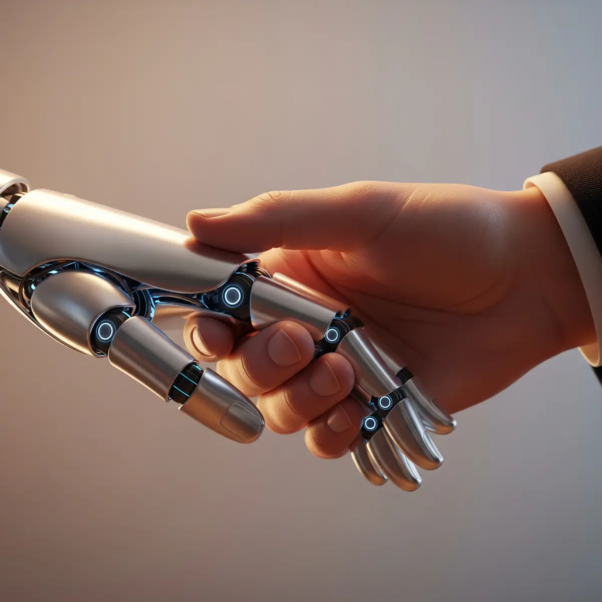 Robot Shakes Human Hand