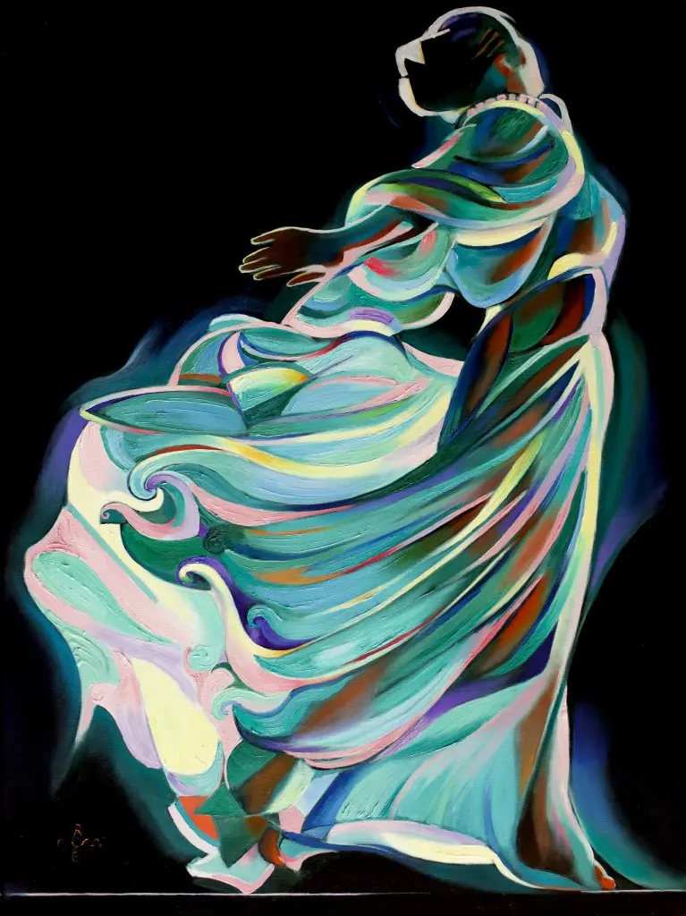 cubist female form oil painting