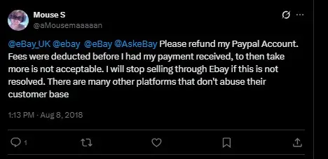 usuario reclamando a Paypal que le devuelvan el dinero