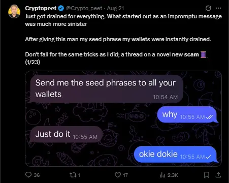 Screenshot of a Twitter post where a user reports losing 1750 USD in a crypto scam and asks for help, highlighting the financial vulnerability of victims.